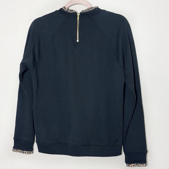 J. Crew Woven ruffleneck pullover sweatshirt in black w/cheetah leopard print S - Picture 2 of 9